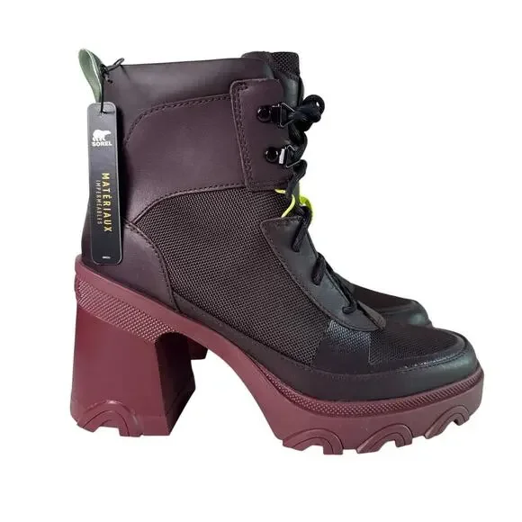 Sorel Brex Heel Lace Bootie Womens 9 Waterproof Leather New Cinder Sea Sprite